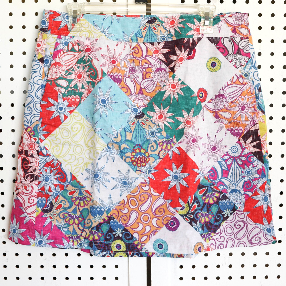 RIP SKIRT Hawaii Board Floral Patchwork Wrap Skirt Womens SIZE L